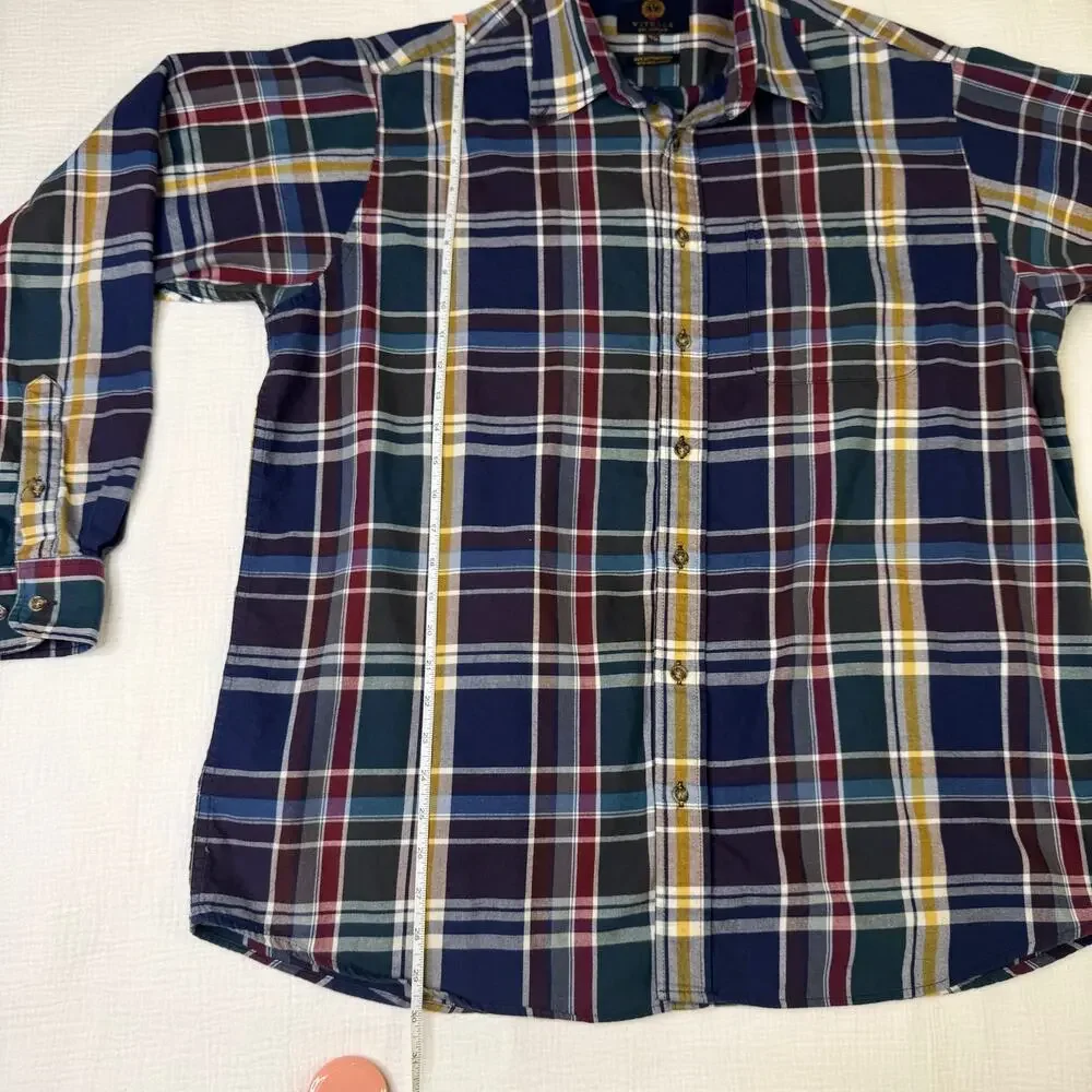 Viyella Plaid Button Down Shirt Blue Burgundy Men’s XL Cotton Wool Casual Preppy - Picture 6 of 14